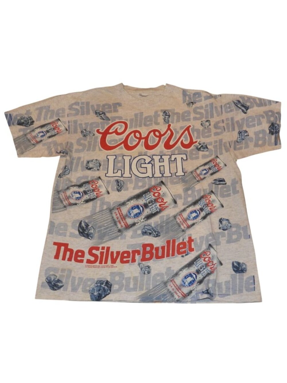 RARE Vintage 1992 Coors Light “The Silver Bullet” AOP Promo T-shirt Large 90s